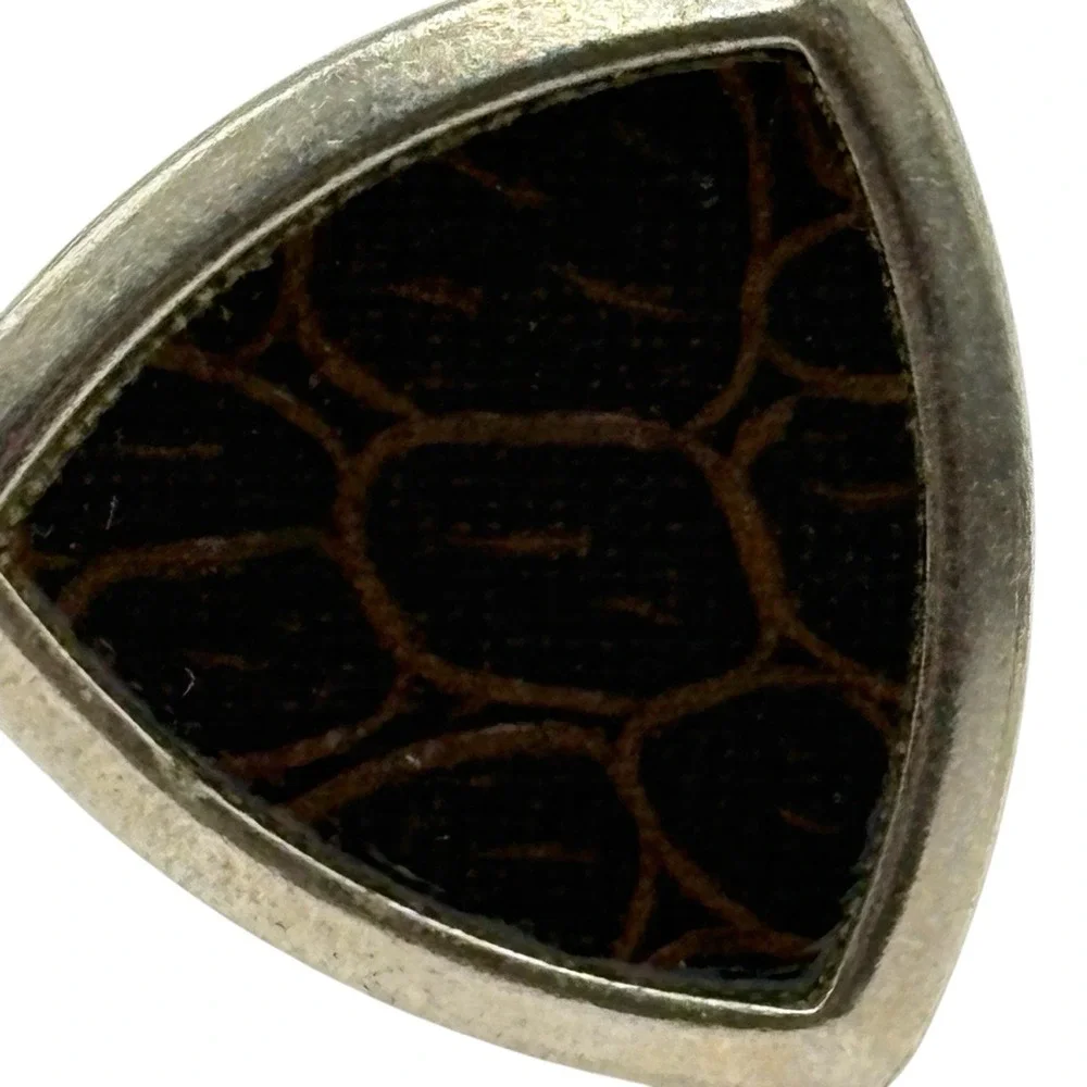 Vintage Cuff Links Brown Leather Formal‎ Shirt Accessory Men's Silver Tone MCM
